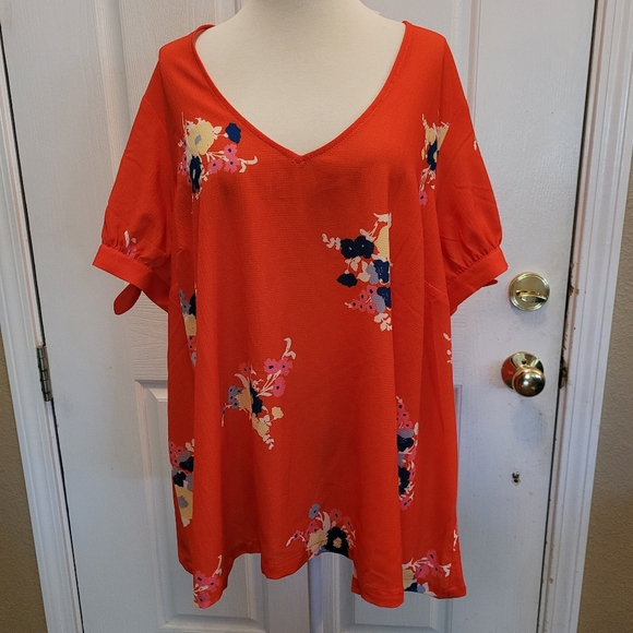 New Modcloth Blouse Red Floral Rockabilly Retro Summer Top Size 3X  3XL - Picture 2 of 8